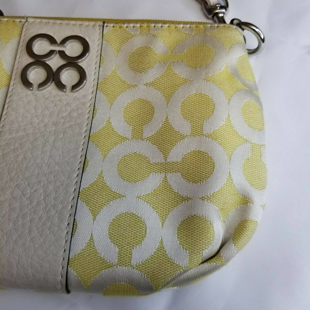Coach Wristlet Yellow C Fabric Leather Trim Strap - Picture 5 of 12